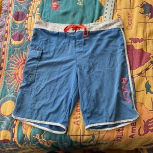 RVCA Mens Blue 4-Way Stretch Board Shorts Swim Trunks Size 36 Speckled Trim
